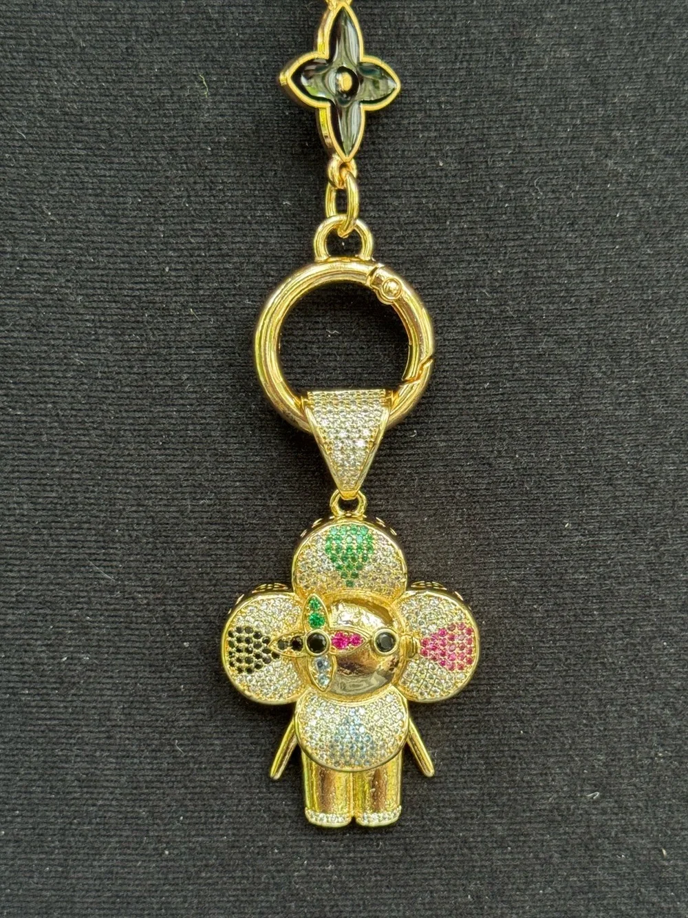 NWOT Gold Monogram Multicolor Mascot Bag Charm Extender Black Camellia Key chain